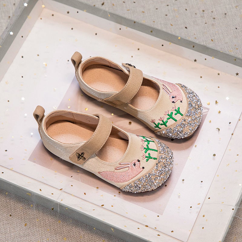 Girls'' Casual Embroidered Princess Shoes 2026 Spring and Autumn New Style Small Leather Shoes with Velcro Baby Rhinestone Soft-Soled Single Shoes - Image 4
