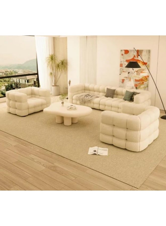 Al Zakharef Furniture Milbrey Fleece Fabric Overstuffed Multifunction Cloud L-shaped Sofa Chair set for Livingroom Office - Beige - Image 5