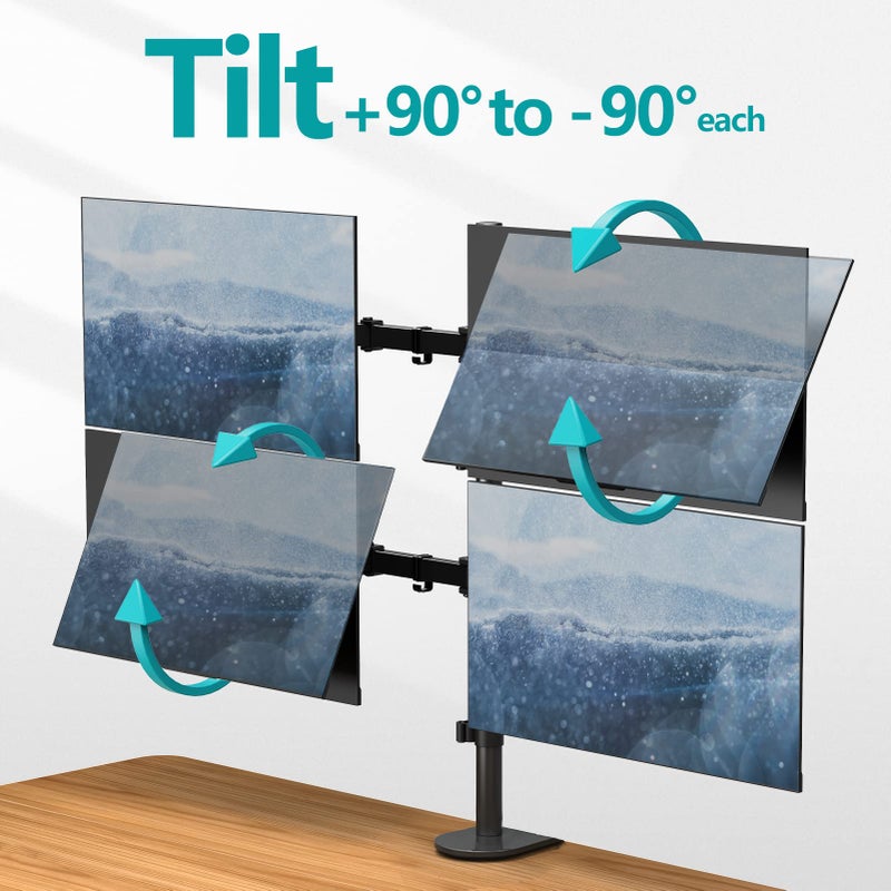 MOUNT PRO Quad Monitor Stand, 4 Monitor Mount for 13 to 32 inch Computer Screens, Hold up to 17.6lbs Each, Fully Adjustable Stacked 4 Desk Arm, VESA Mount, C clamp/Grommet Base - Image 2