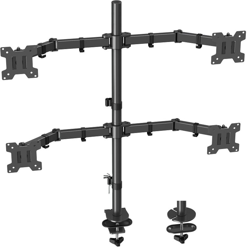 MOUNT PRO Quad Monitor Stand, 4 Monitor Mount for 13 to 32 inch Computer Screens, Hold up to 17.6lbs Each, Fully Adjustable Stacked 4 Desk Arm, VESA Mount, C clamp/Grommet Base - Image 1