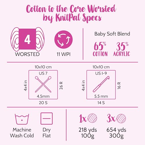 KnitPal Cotton to The Core Worsted Weight Yarn for Crocheting, 3-Pack (654Yds / 300G), Free Patterns, Beginners Friendly - Soft Cotton Yarn for Knitting - #4 Medium Worsted Weight - Steel Blue - Image 4