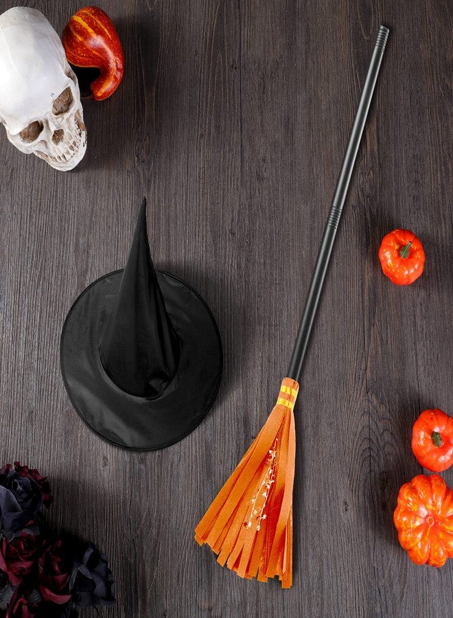 Skylety Witch Broom Hat Halloween Witch Costume for Kids Wizard Broomstick Black Wizard Hat Broom Halloween Party Cosplay(Orange) - Image 3