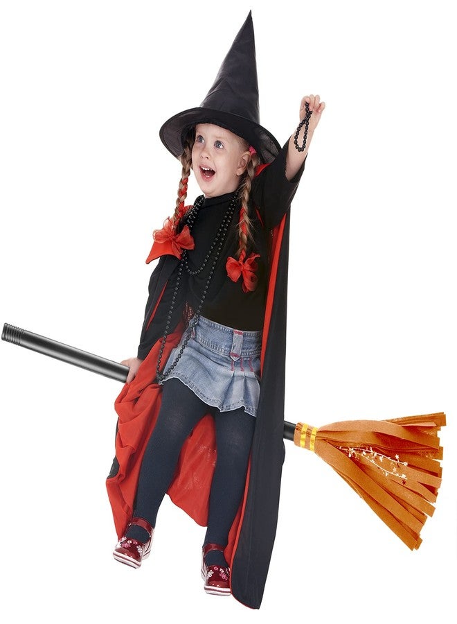 Skylety Witch Broom Hat Halloween Witch Costume for Kids Wizard Broomstick Black Wizard Hat Broom Halloween Party Cosplay(Orange) - Image 5