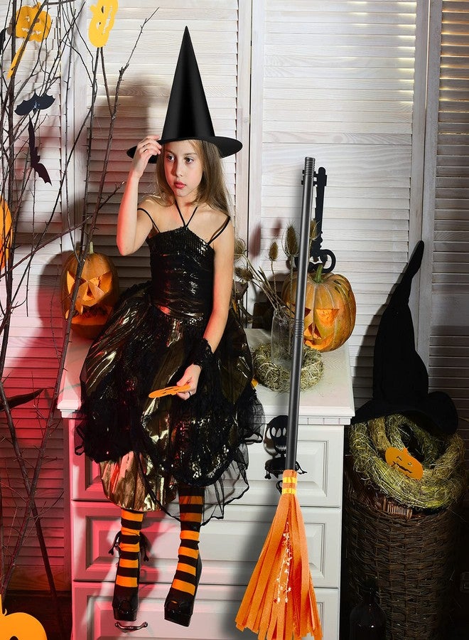 Skylety Witch Broom Hat Halloween Witch Costume for Kids Wizard Broomstick Black Wizard Hat Broom Halloween Party Cosplay(Orange) - Image 4