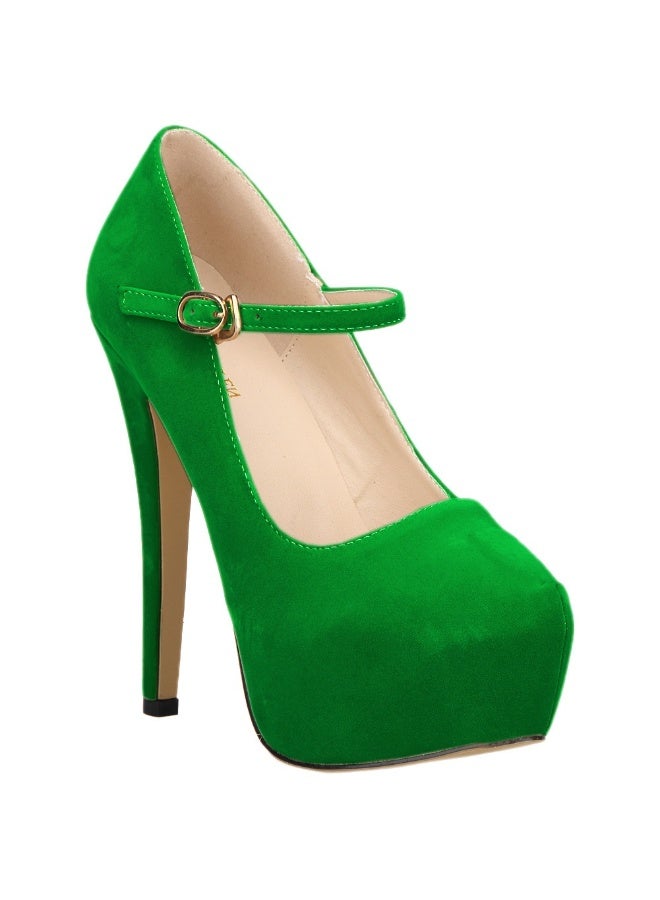 Loquat Flannel Round-Toe Deep-Vamp Waterproof Platform Stiletto High Heels 14cm Green - Image 1