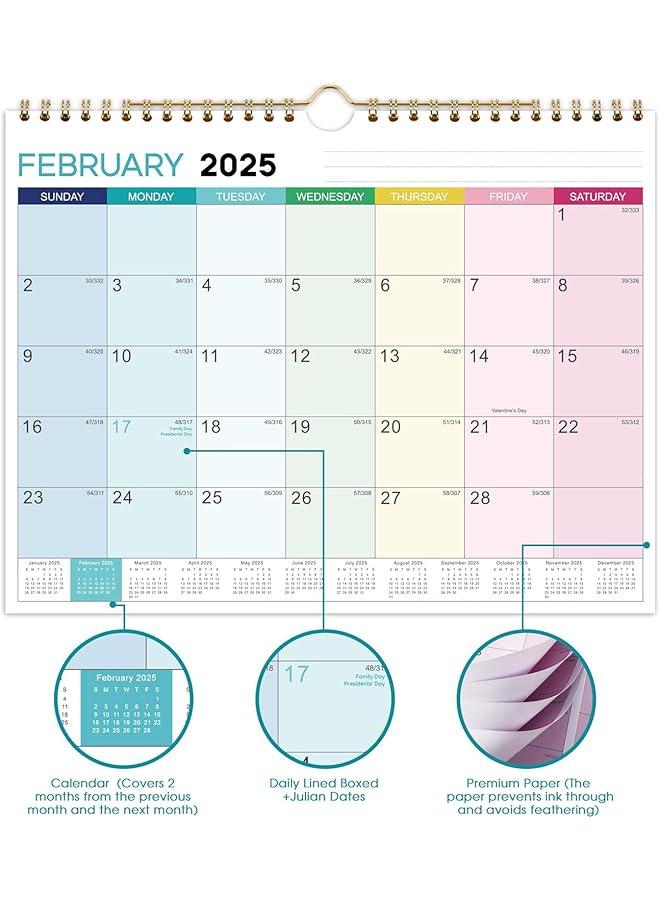 X spring Wall Calendar 2025 28X21.5Cm Monthly Desk Calendar 12 Months With Hanging Hook For Keeping Important Dates Monthly Desk Jan 2025 Dec 2025 Large Planning Calendars - Image 2