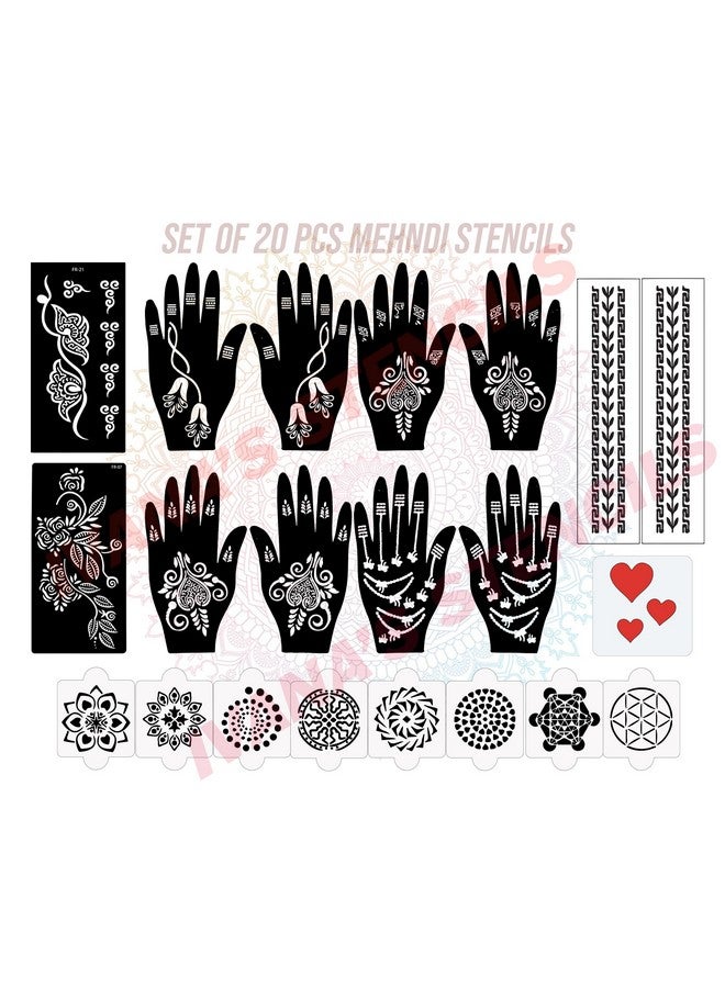 ivana's Set Of 20 Pcs Combo Pack, Reusable Mehandi Design Hand Stickerfor Both Hands, Easy To Use, Best For Girls, Women, Kids & Teen| New Mehandi Stencils Design Stickers, D-2323 - Image 1
