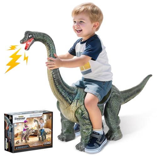 Twinkoo Dinosaur Ride On Toy Cars for KidsTwinkoo Realistic Brachiosaurus Push Car with Three Sound EffectsSound and Light Effects PP Wheels for IndoorOutdoor PlayBest Gift for KidsBrachiosaurus - Image 1