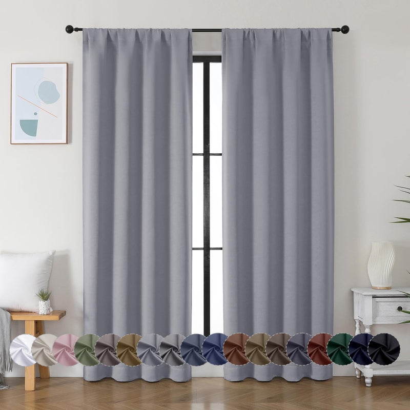 Simplebrand Ava Silver Grey Blackout Curtains for Bedroom, 72 Inch Length 2 Panels, Privacy Thermal Insulated Rod Pocket Window Curtains for Patio French Door, W40 x L72 Inch - Image 1