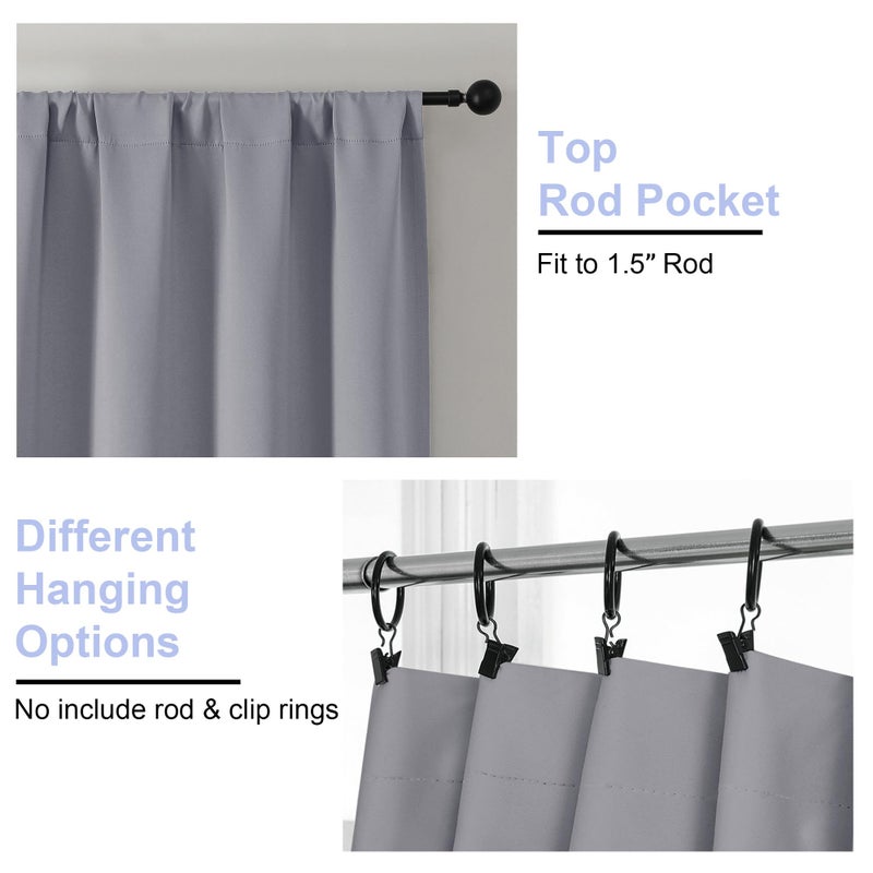 Simplebrand Ava Silver Grey Blackout Curtains for Bedroom, 72 Inch Length 2 Panels, Privacy Thermal Insulated Rod Pocket Window Curtains for Patio French Door, W40 x L72 Inch - Image 4