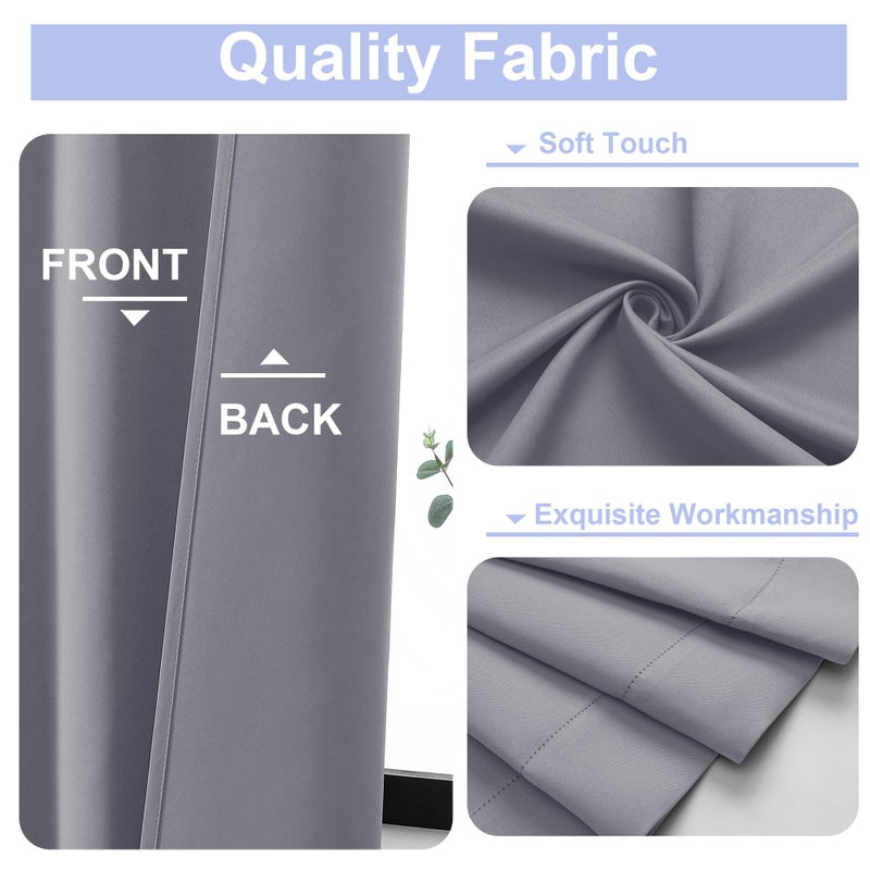 Simplebrand Ava Silver Grey Blackout Curtains for Bedroom, 72 Inch Length 2 Panels, Privacy Thermal Insulated Rod Pocket Window Curtains for Patio French Door, W40 x L72 Inch - Image 3