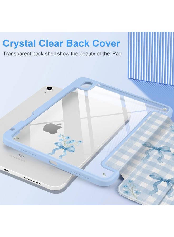 TWOLSKOO for iPad 11th & 10th Gen Case with Pencil Holder, Trifold Stand, Auto Sleep/Wake, Clear Acrylic Back with TPU Bumper, for iPad 11-inch (2025, A16 Chip) & 10.9-inch (2022), Blue Gingham Bows - Image 4