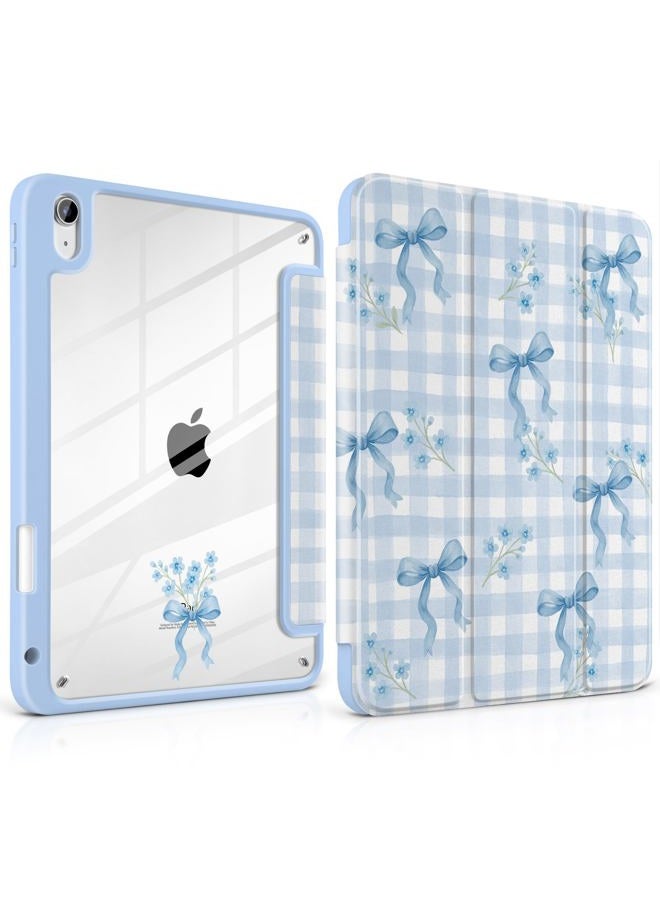 TWOLSKOO for iPad 11th & 10th Gen Case with Pencil Holder, Trifold Stand, Auto Sleep/Wake, Clear Acrylic Back with TPU Bumper, for iPad 11-inch (2025, A16 Chip) & 10.9-inch (2022), Blue Gingham Bows - Image 1