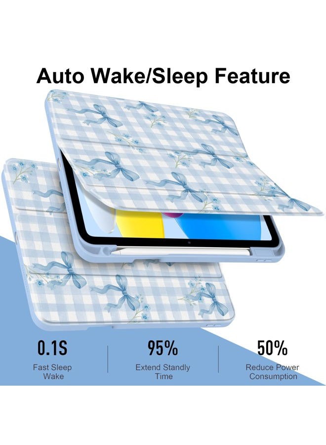 TWOLSKOO for iPad 11th & 10th Gen Case with Pencil Holder, Trifold Stand, Auto Sleep/Wake, Clear Acrylic Back with TPU Bumper, for iPad 11-inch (2025, A16 Chip) & 10.9-inch (2022), Blue Gingham Bows - Image 3