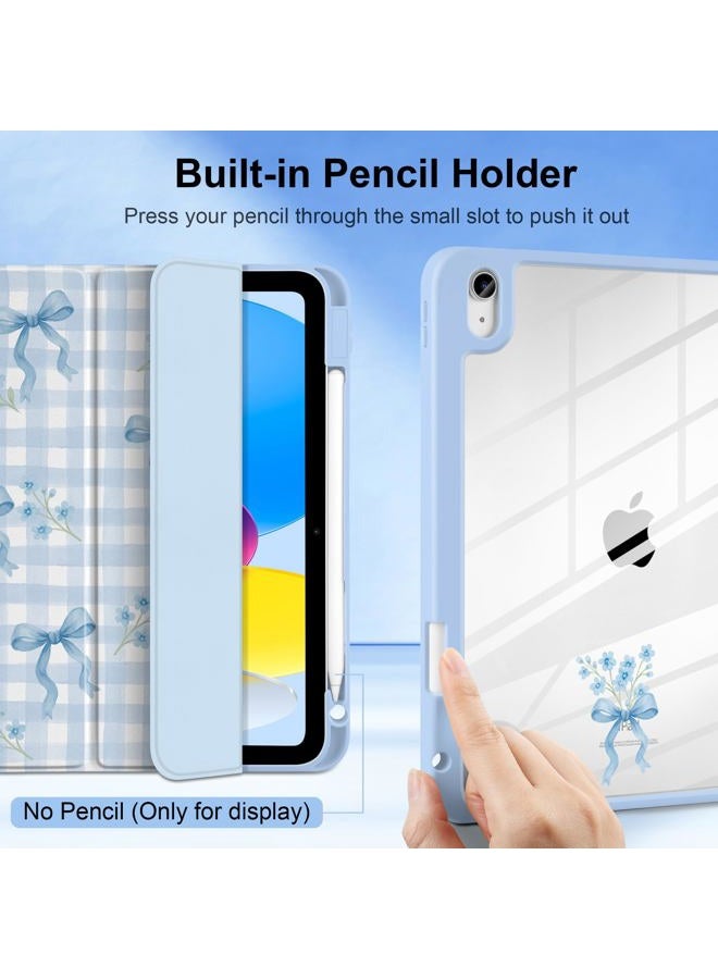 TWOLSKOO for iPad 11th & 10th Gen Case with Pencil Holder, Trifold Stand, Auto Sleep/Wake, Clear Acrylic Back with TPU Bumper, for iPad 11-inch (2025, A16 Chip) & 10.9-inch (2022), Blue Gingham Bows - Image 5