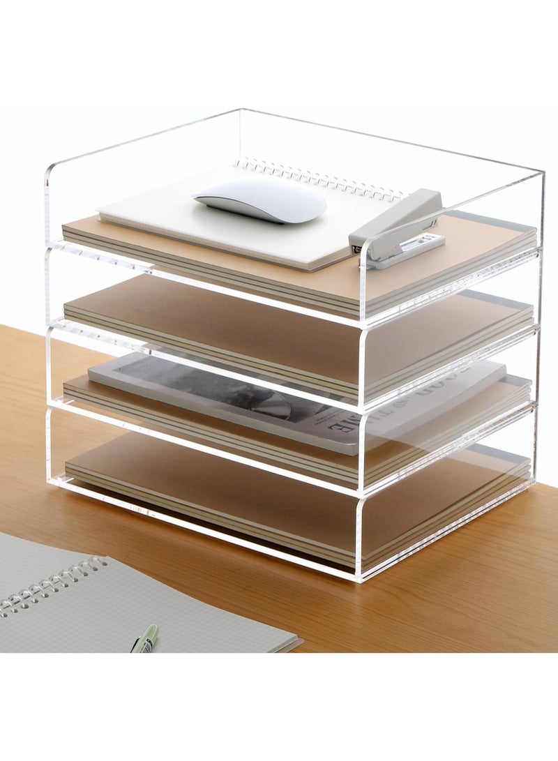 TPGP Acrylic Paper Tray, 4 Tier Paper Organizer for Desk, Clear Acrylic Desk Organizers, Stackable Letter Tray Workspace Organizer - Art Storage for School Classroom - 4 Pack  - Image 1