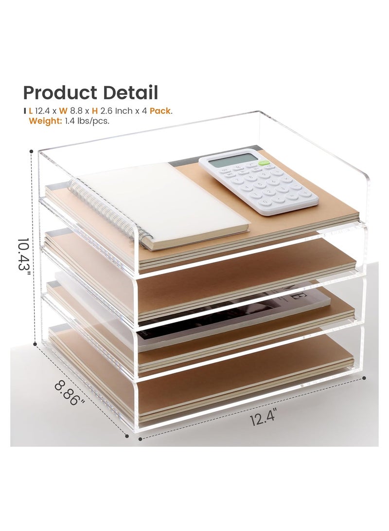 TPGP Acrylic Paper Tray, 4 Tier Paper Organizer for Desk, Clear Acrylic Desk Organizers, Stackable Letter Tray Workspace Organizer - Art Storage for School Classroom - 4 Pack  - Image 2
