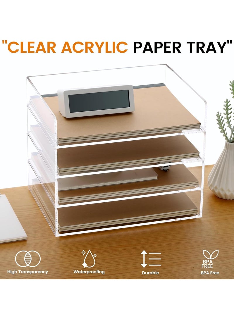 TPGP Acrylic Paper Tray, 4 Tier Paper Organizer for Desk, Clear Acrylic Desk Organizers, Stackable Letter Tray Workspace Organizer - Art Storage for School Classroom - 4 Pack  - Image 4