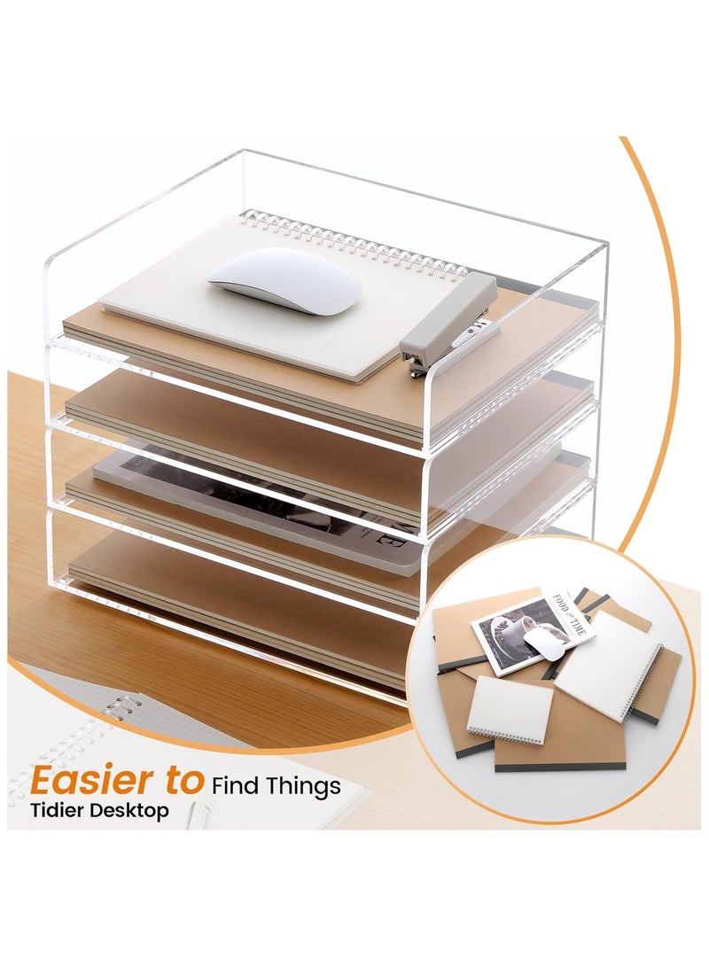 TPGP Acrylic Paper Tray, 4 Tier Paper Organizer for Desk, Clear Acrylic Desk Organizers, Stackable Letter Tray Workspace Organizer - Art Storage for School Classroom - 4 Pack  - Image 5