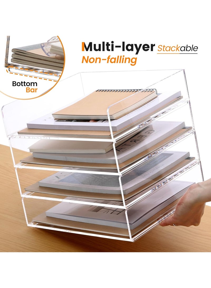 TPGP Acrylic Paper Tray, 4 Tier Paper Organizer for Desk, Clear Acrylic Desk Organizers, Stackable Letter Tray Workspace Organizer - Art Storage for School Classroom - 4 Pack  - Image 3