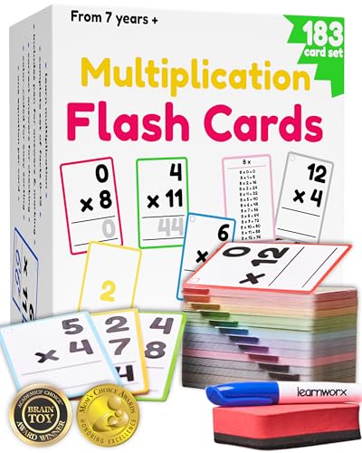 learnworx Multiplication Flash Cards 3rd Grade | 183 Math Flash Cards & Times Table Chart, Tablas De Multiplicar para Niños, Times Table Flash Cards & Games, Math Facts Flash Cards | All Facts 0-12 - Image 1