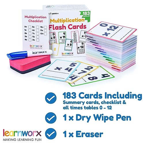 learnworx Multiplication Flash Cards 3rd Grade | 183 Math Flash Cards & Times Table Chart, Tablas De Multiplicar para Niños, Times Table Flash Cards & Games, Math Facts Flash Cards | All Facts 0-12 - Image 4