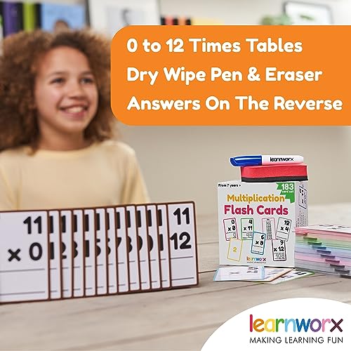 learnworx Multiplication Flash Cards 3rd Grade | 183 Math Flash Cards & Times Table Chart, Tablas De Multiplicar para Niños, Times Table Flash Cards & Games, Math Facts Flash Cards | All Facts 0-12 - Image 2
