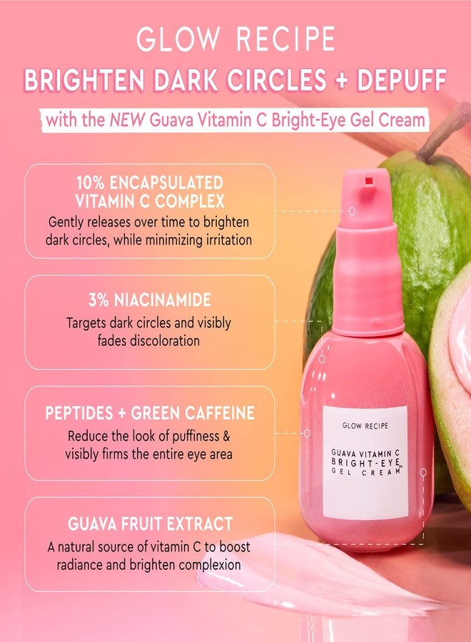 Glow Recipe Guava Vitamin C Brightening Eye Gel - Niacinamide, Peptides & Green Caffeine Gentle Under Eye Cream for Dark Circles, Puffiness & Bags - Lightweight, Hydrating, Firming - Makeup Prep, 15ml - Image 2