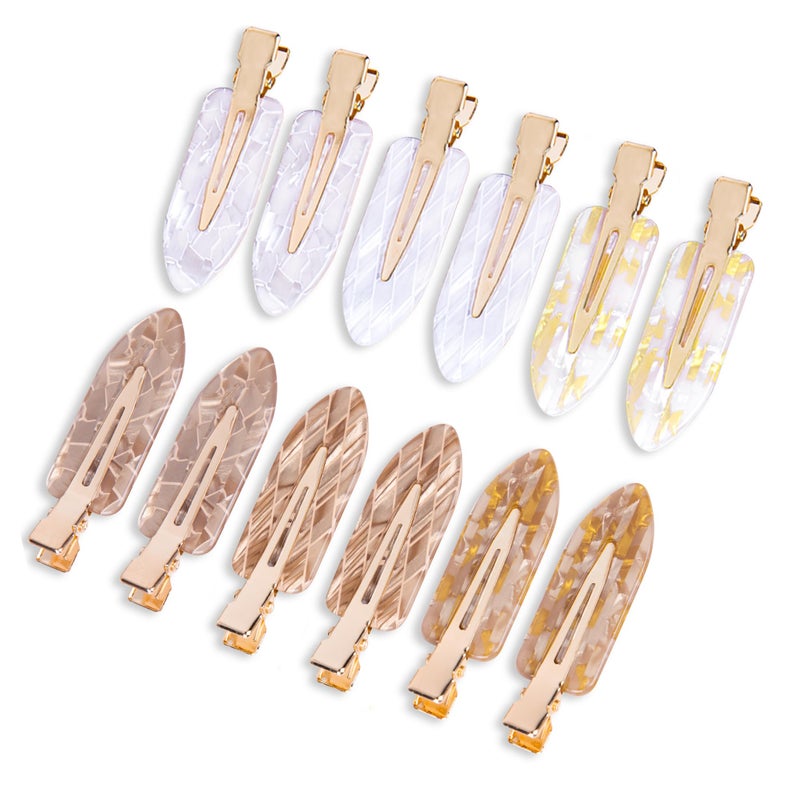 Cptots No Crease Creaseless No Bend Hair Clips For Styling Non Slip Flat Clips For Makeup Hair Accessories For Women,White Gold Color,12 PCS - Image 1