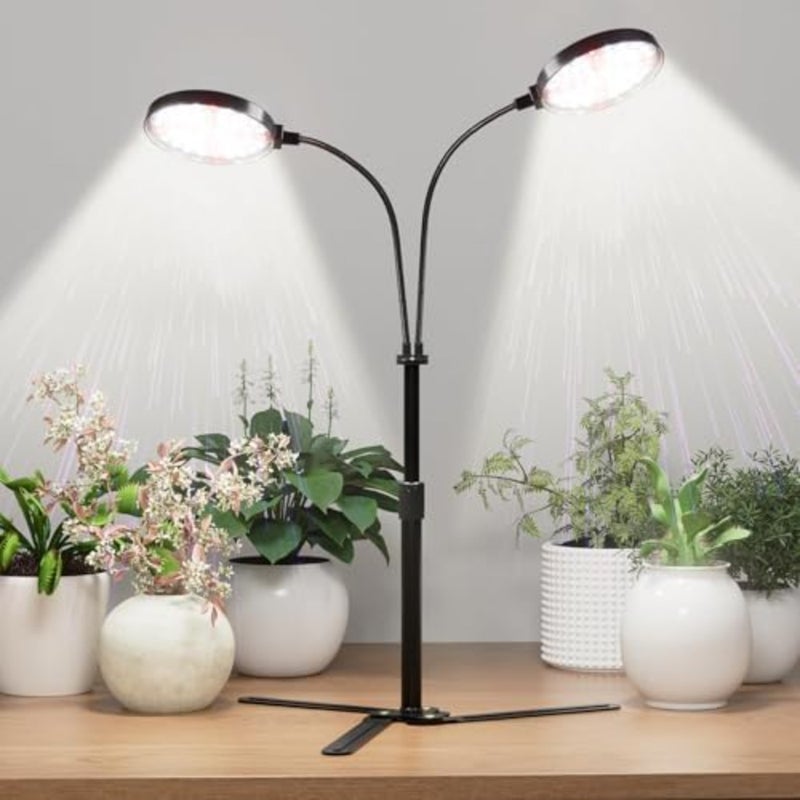 مصباح إضاءة زراعة نباتات داخلي من نوع LED بسpectrum كامل مع مؤقت تلقائي، 4 و8 و12 و18 ساعة، تصميم حلزوني مزدوج، ارتفاع قابل للتعديل من 9 إلى 16 بوصة، مصباح نمو لنباتات السكولنت والشتلات المزروعة في الأصيص والنباتات المنزلية - Image 2