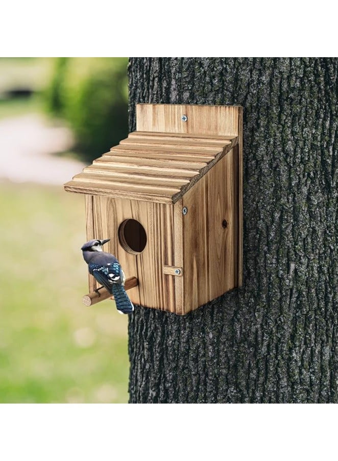 general Wood Bird Houses for Outside with Pole Wooden Bird House for Finch Bluebird Cardinals Hanging Birdhouse Clearance Garden Country Cottages Brand: NATUREYLWL - Image 2