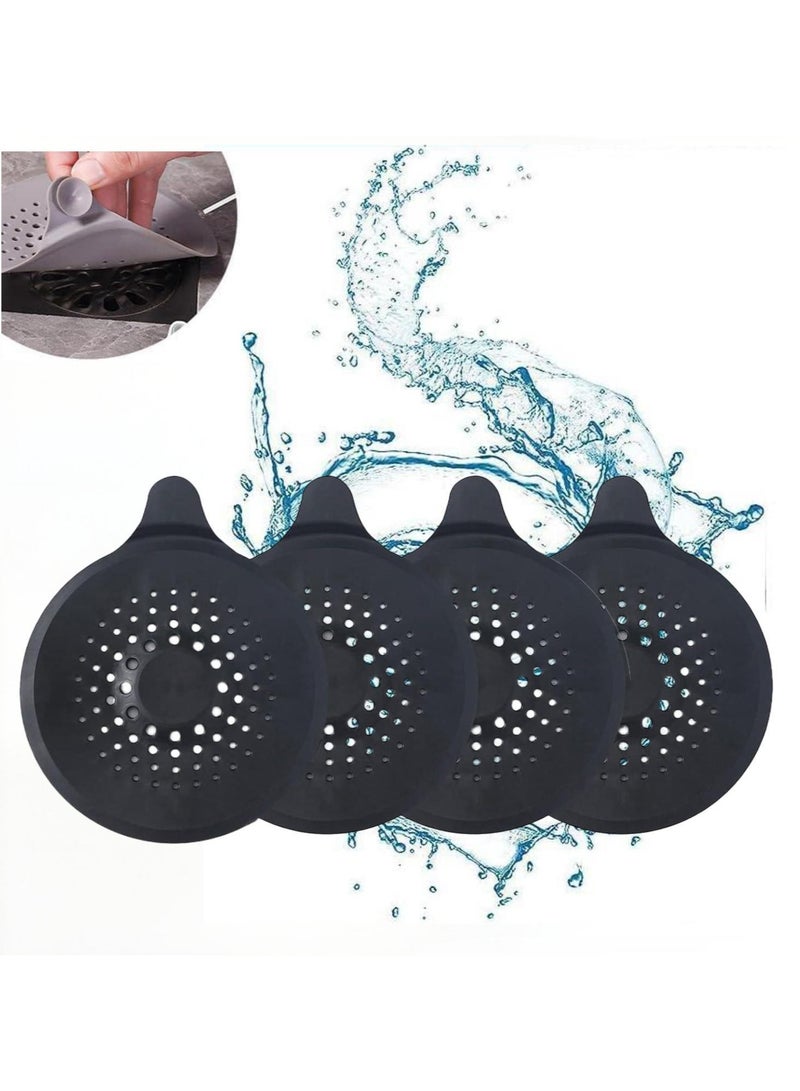 Floor Drain Cover, 4 Pack Silicone Drain Cover, Shower Drain Filter with Sucker, Easy to Install and Clean, Shower Drain Stopper for Kitchen, Laundry, Bathroom, Toilet (Black)  - Image 1