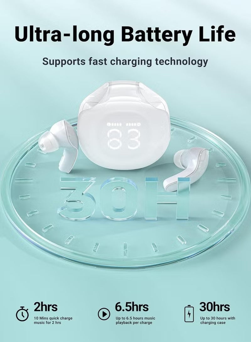 ACEFAST Wireless Bluetooth Earbuds T9,ENC Noise Cancelling Wireless Earbuds, 30H Deep Bass, Crystal LED Display, Night Light - White - Image 3