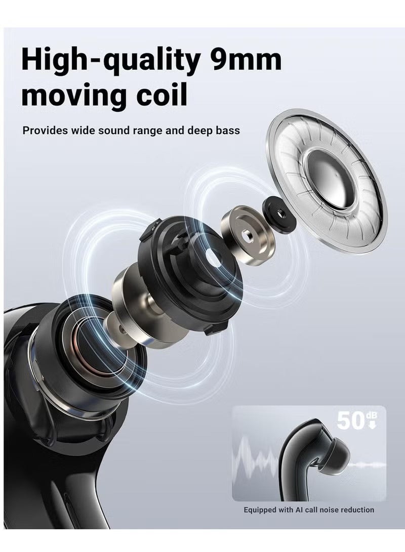 ACEFAST Wireless Bluetooth Earbuds T9,ENC Noise Cancelling Wireless Earbuds, 30H Deep Bass, Crystal LED Display, Night Light - White - Image 4