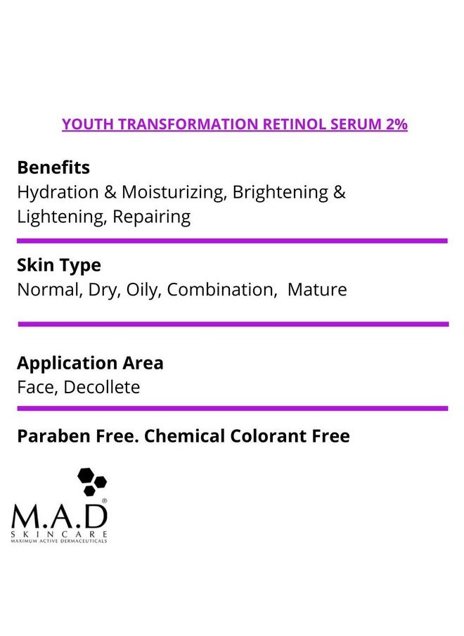M.A.D Skincare Antiaging Youth Transformation Retinol Serum 2%  - Image 2