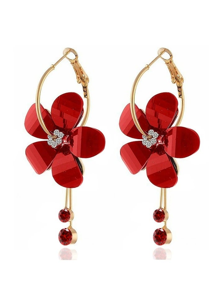 Goolsky أقراط زهور حمراء للنساء – مجوهرات بيانية زهرية جريئة، أقراط دائرية رومانسية بأسلوب بوهيمي، للحفلات/العطلات