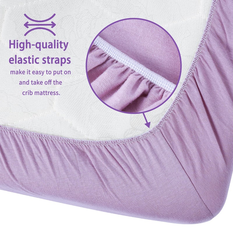 GUNTAIL Crib Sheets for Boys Girls,100% Cotton Fitted Crib Sheet 2 Pack for Standard Crib and Toddler Mattress, Super Soft Breathable Baby Sheet 28x52x8in (Purple & Pink) - Image 5