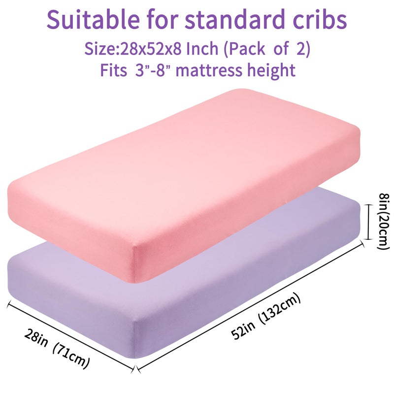GUNTAIL Crib Sheets for Boys Girls,100% Cotton Fitted Crib Sheet 2 Pack for Standard Crib and Toddler Mattress, Super Soft Breathable Baby Sheet 28x52x8in (Purple & Pink) - Image 4