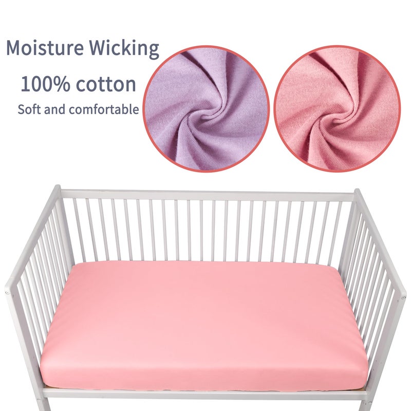 GUNTAIL Crib Sheets for Boys Girls,100% Cotton Fitted Crib Sheet 2 Pack for Standard Crib and Toddler Mattress, Super Soft Breathable Baby Sheet 28x52x8in (Purple & Pink) - Image 3