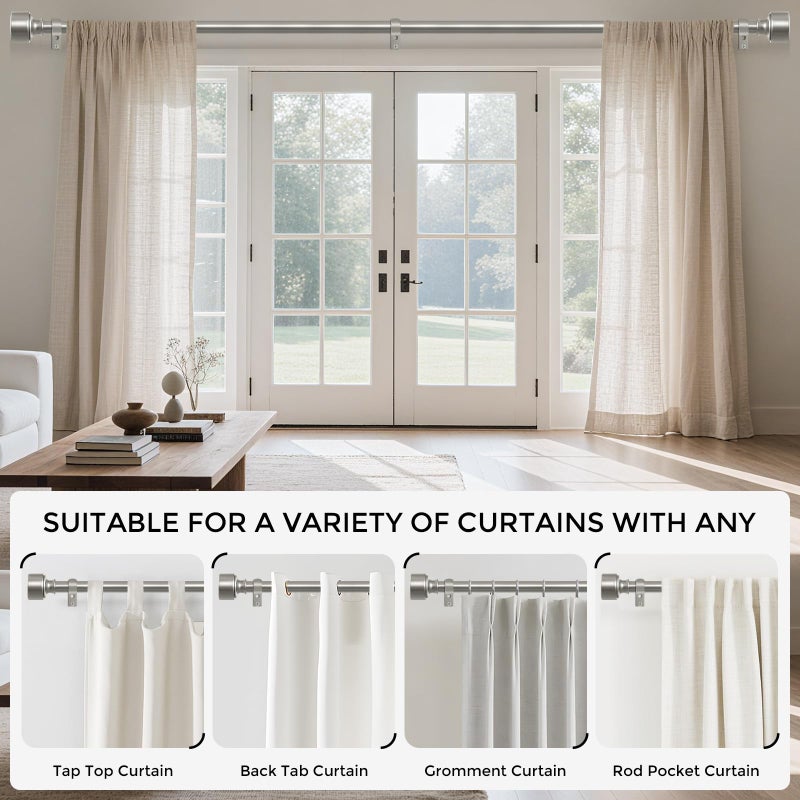 HEI! DEAR Brushed Nickel Curtain Rods for Windows 48 to 84 Inch(4-7ft), 1 Inch Diameter Heavy Duty Curtain Rod, Adjustable Decorative Drapery Poles 36-88", Satin Nickel - Image 5