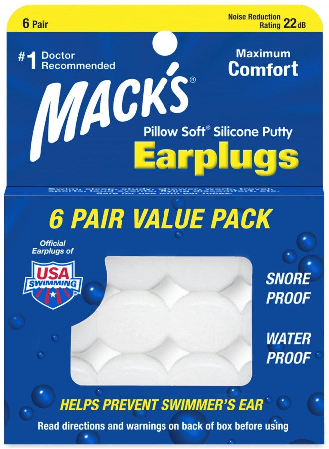 Mack's Mack's Pillow Soft Silicone Earplugs - 6 Pair, Value Pack The Original Moldable Silicone Putty Ear Plugs for Sleeping, Snoring, Swimming, Travel, Concerts and Studying  - Image 1