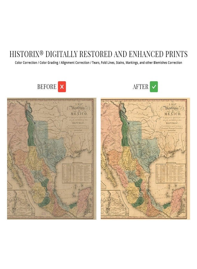 HISTORIX Vintage 1846 United States Mexico Map - 24x36 Inch Historic Wall Art - Old Map of Mexico States - Image 3