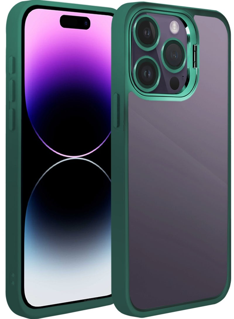 CATANES Transparent Case Cover with Flip Bracket Stand for iPhone 14 Pro – Shockproof Clear Back Cover with Lens Protection - Green - Image 3