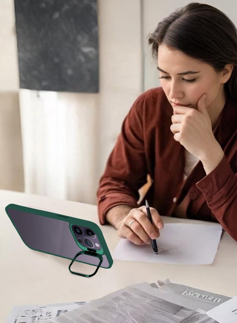 CATANES Transparent Case Cover with Flip Bracket Stand for iPhone 14 Pro – Shockproof Clear Back Cover with Lens Protection - Green - Image 4