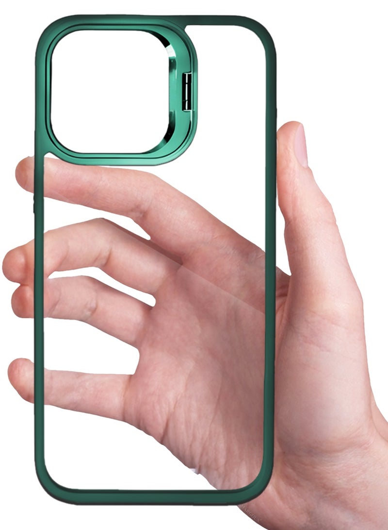 CATANES Transparent Case Cover with Flip Bracket Stand for iPhone 14 Pro – Shockproof Clear Back Cover with Lens Protection - Green - Image 5
