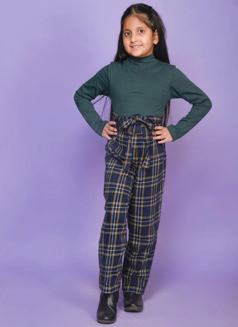 ليلك Full Sleeve Highneck Top with Checkered Print Palazzon Pant
