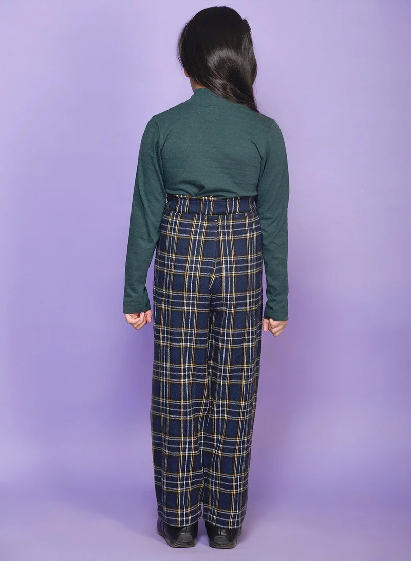 LILPICKS Full Sleeve Highneck Top with Checkered Print Palazzon Pant