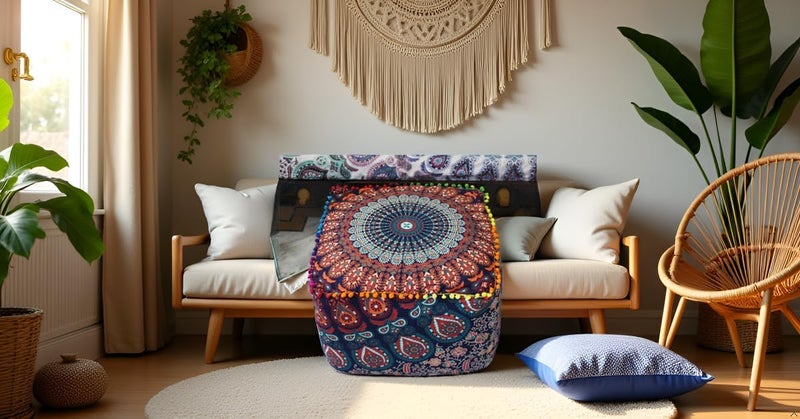 CRAFT KALA غطاء وسادة طاولة مربعة من ، بتصميم هندي تقليدي، بحجم 22×22×14 بوصة، بألوان متعددة. - Image 2