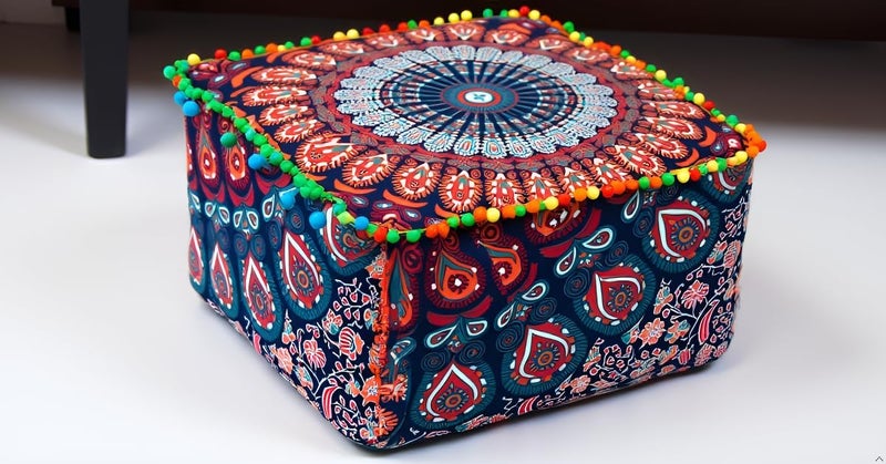 CRAFT KALA غطاء وسادة طاولة مربعة من ، بتصميم هندي تقليدي، بحجم 22×22×14 بوصة، بألوان متعددة. - Image 4