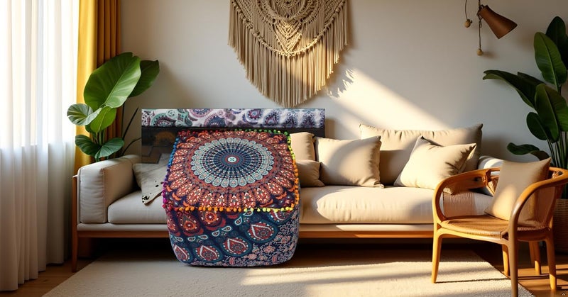 CRAFT KALA غطاء وسادة طاولة مربعة من ، بتصميم هندي تقليدي، بحجم 22×22×14 بوصة، بألوان متعددة. - Image 3